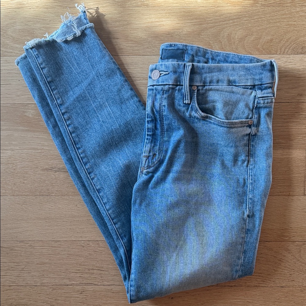 MOTHER Light Blue Frayed Hem Jeans